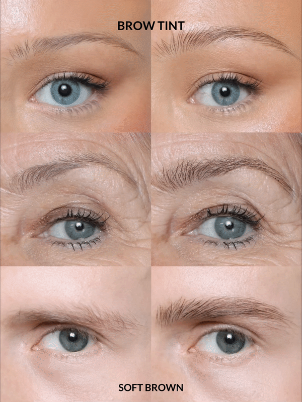 CLOSE UP OF BROWS BEFORE AND AFTER BROW TINT ON DIFFERENT SKIN TONES