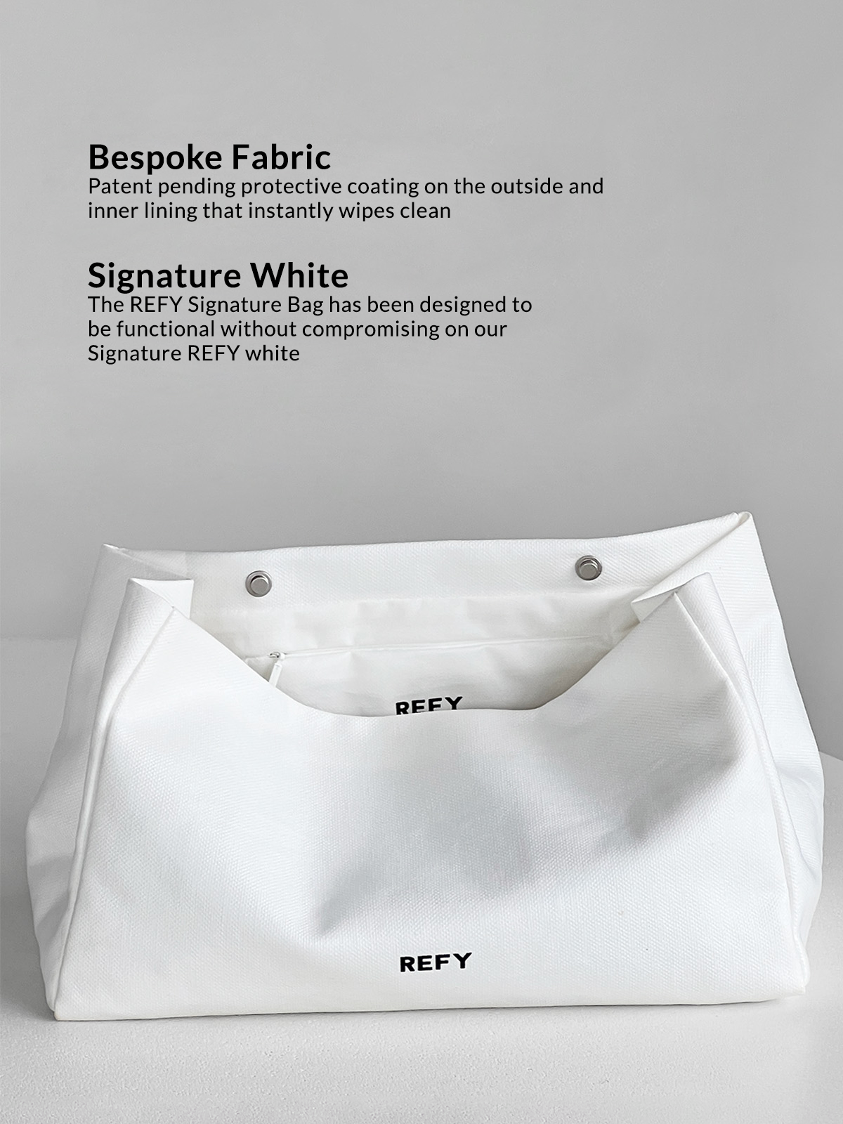 REFY SIGNATURE BAG USPS. MADE FROM BESPOKE FABRIC IN THE REFY SIGNATURE WHITE