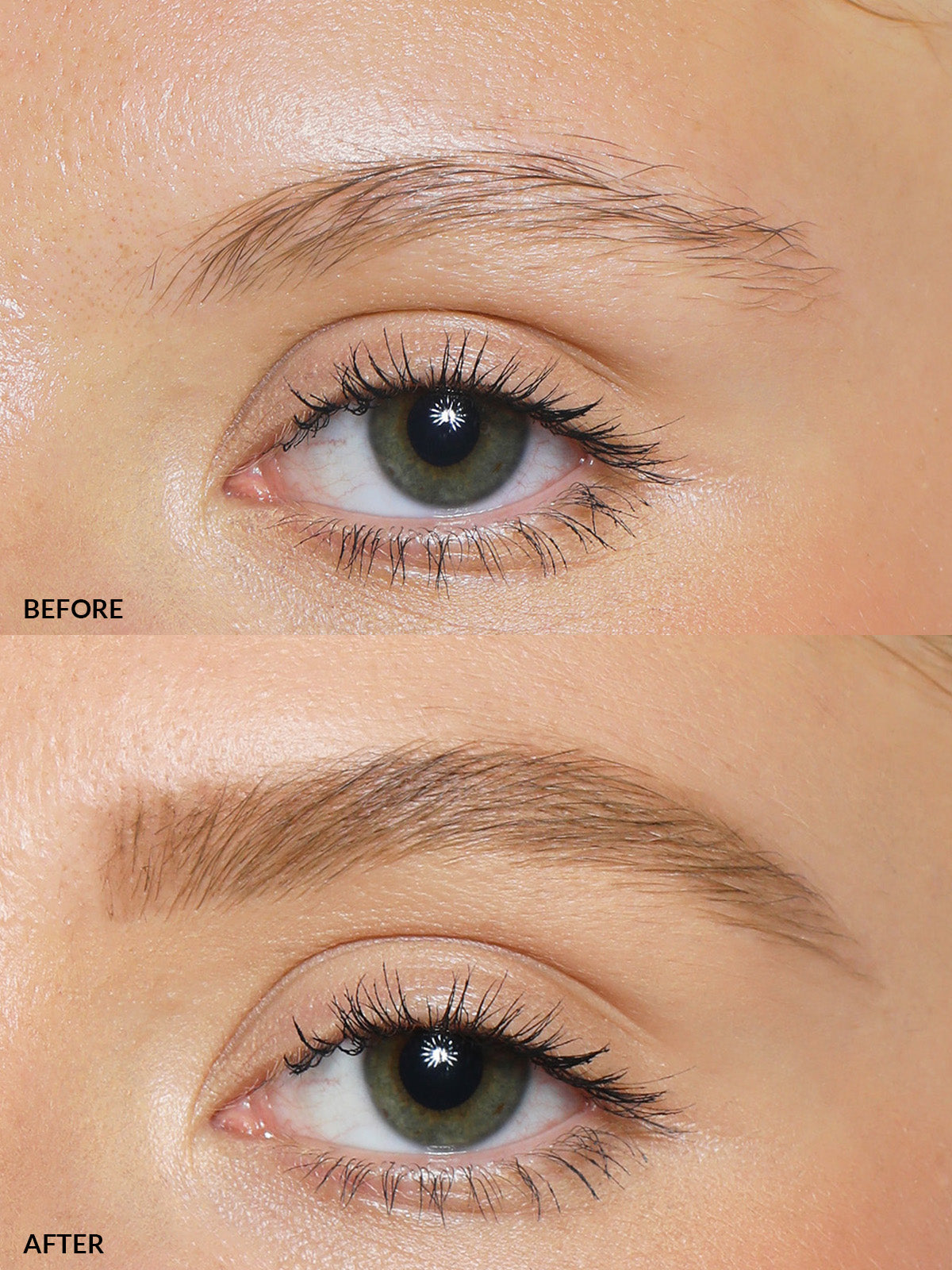 BROW PENCIL IN LIGHT BEFORE & AFTER ON MODEL WITH LIGHT EYEBROWS