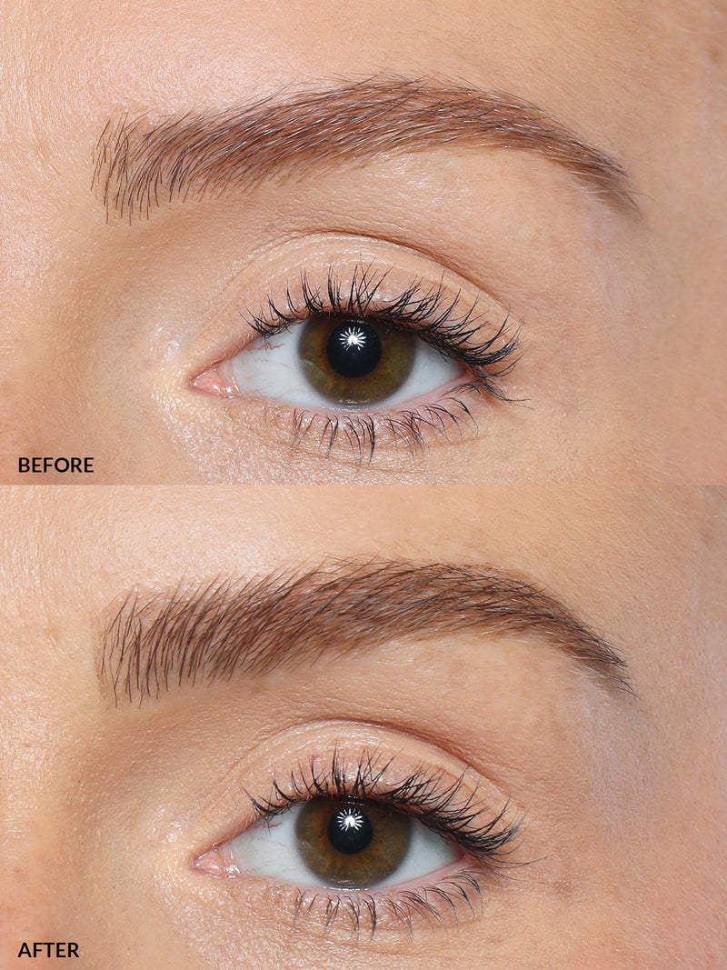 BEFORE AND AFTER REFY BROW SET IN MEDIUM ON MODEL WITH MEDIUM TO DARK EYEBROWS