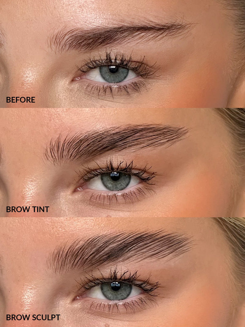 BEFORE AND AFTER BROW SCULPT AND BROW TINT ON MODEL 