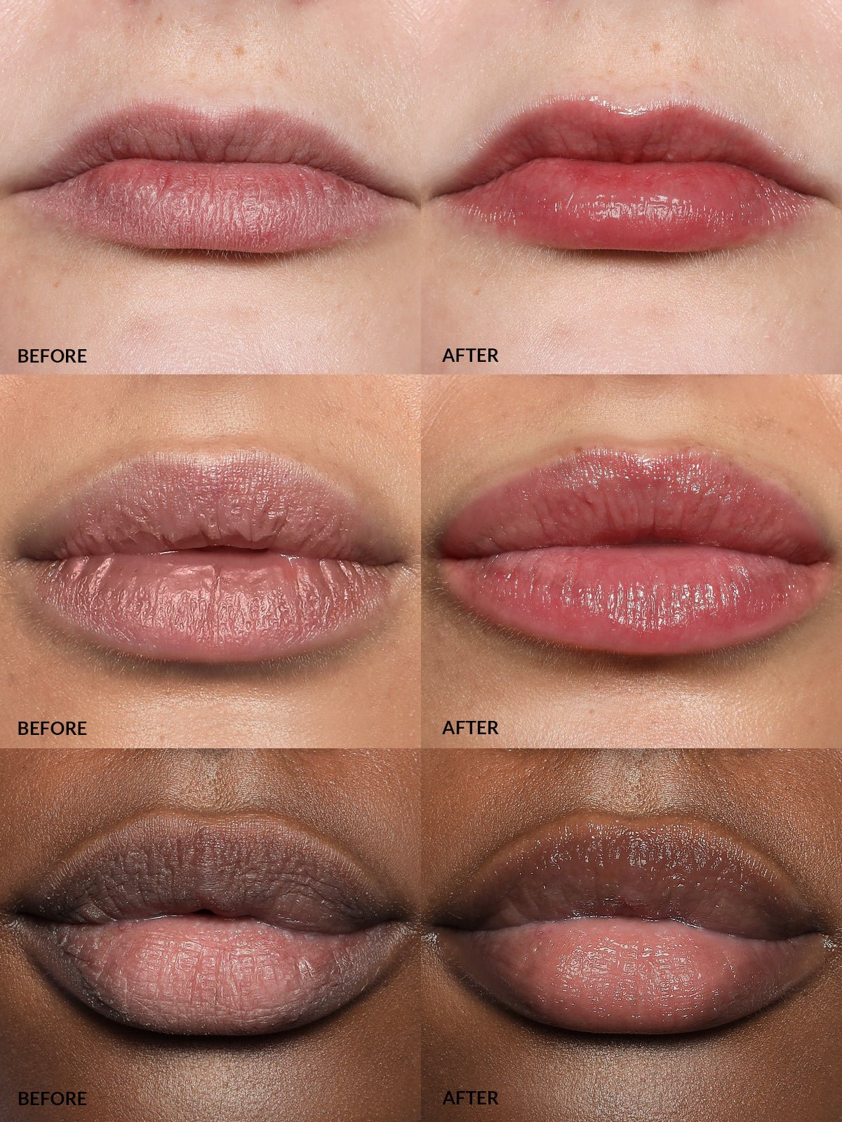 LIPS BEFORE AND AFTER REFY LIP BUFF. TESTED ON DIFFERENT SKIN TONES