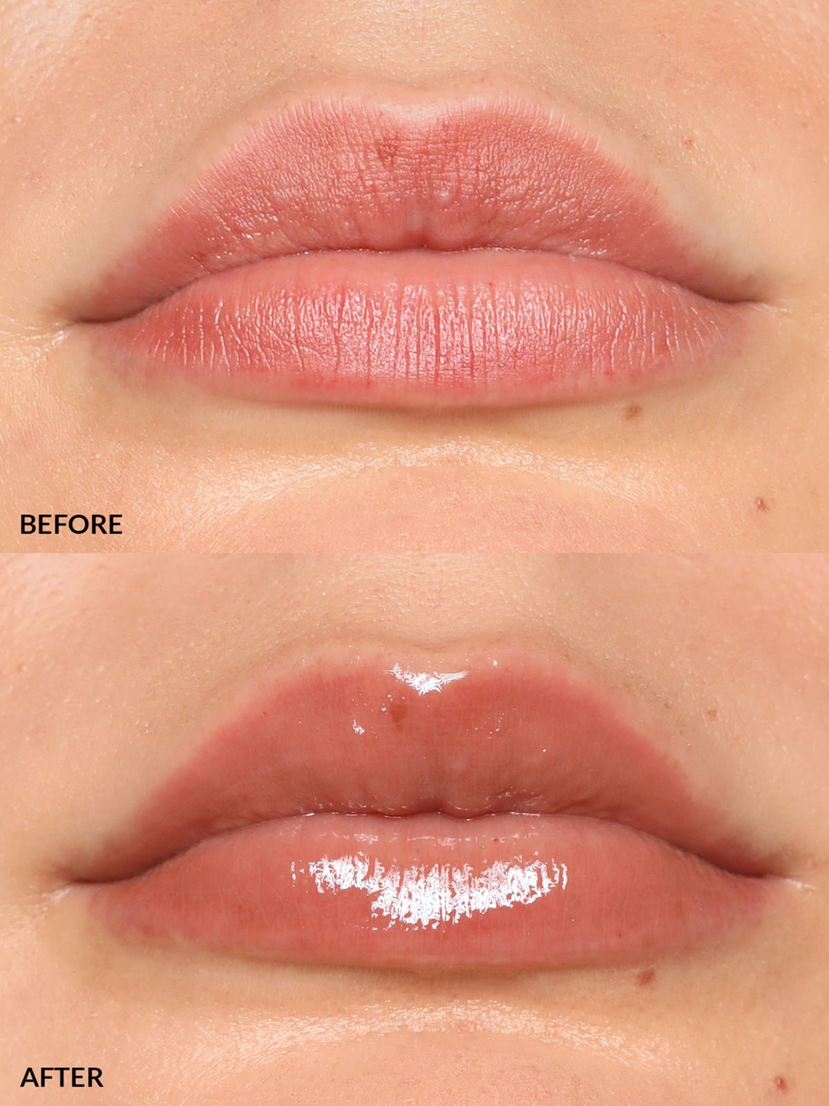 REFY LIP GLOSS IN TAUPE BEFORE & AFTER