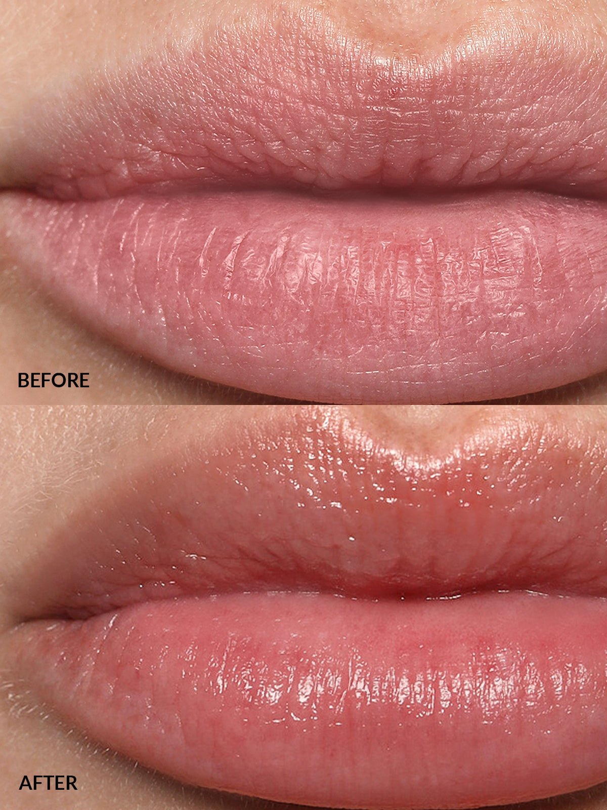 CLOSE UP OF LIP BUFF BEFORE AND AFTER ON MODEL