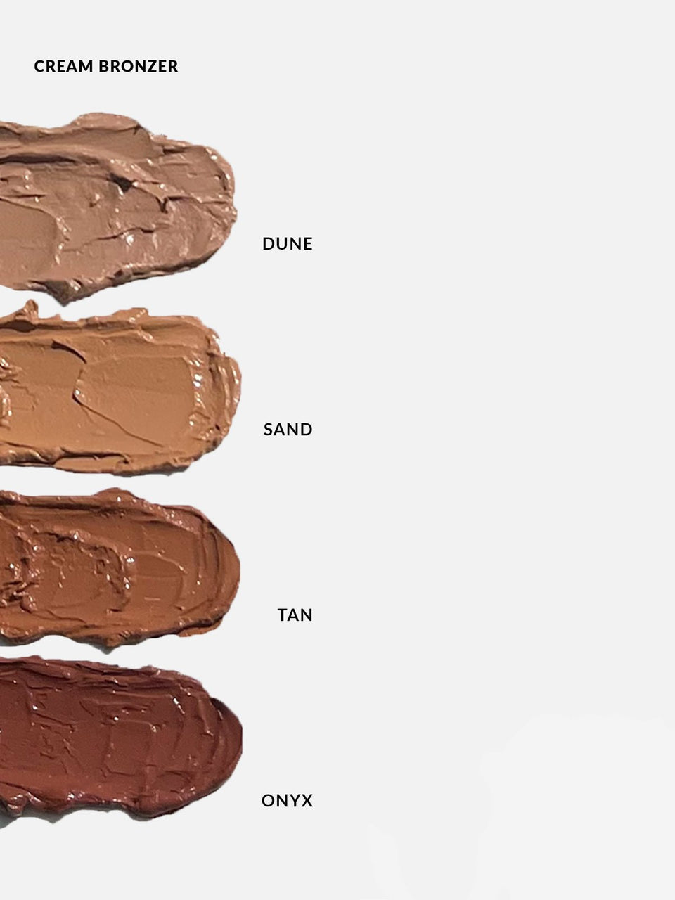 REFY CREAM BRONZER SHADE SWATCHES. 4 SHADES TO CHOOSE FROM
